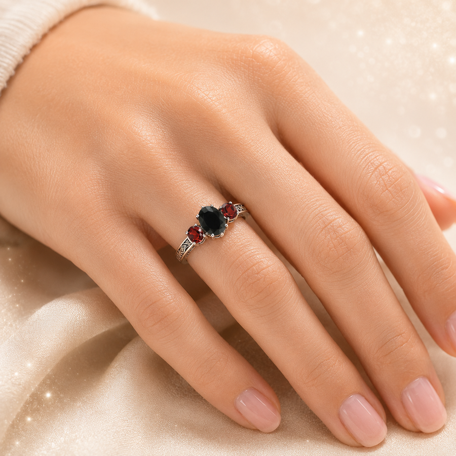 Anillo Reina Obsidiana Vintage