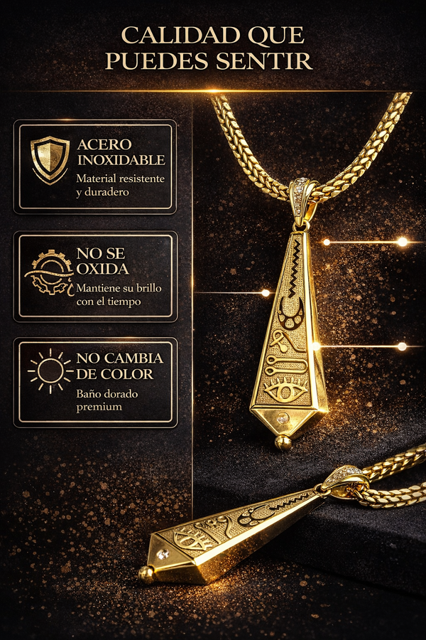 Collar Egipcio con Jeroglíficos (Baño en Oro 14K)