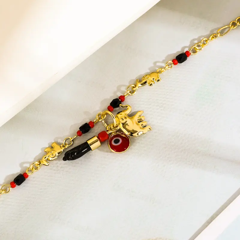 14k Elephant Evil Eye Bracelet Set