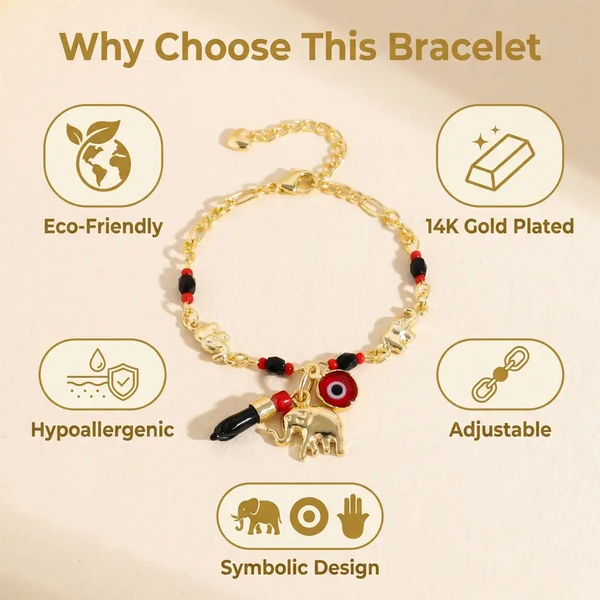 14k Elephant Evil Eye Bracelet Set