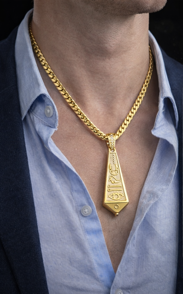 Collar Egipcio con Jeroglíficos (Baño en Oro 14K)