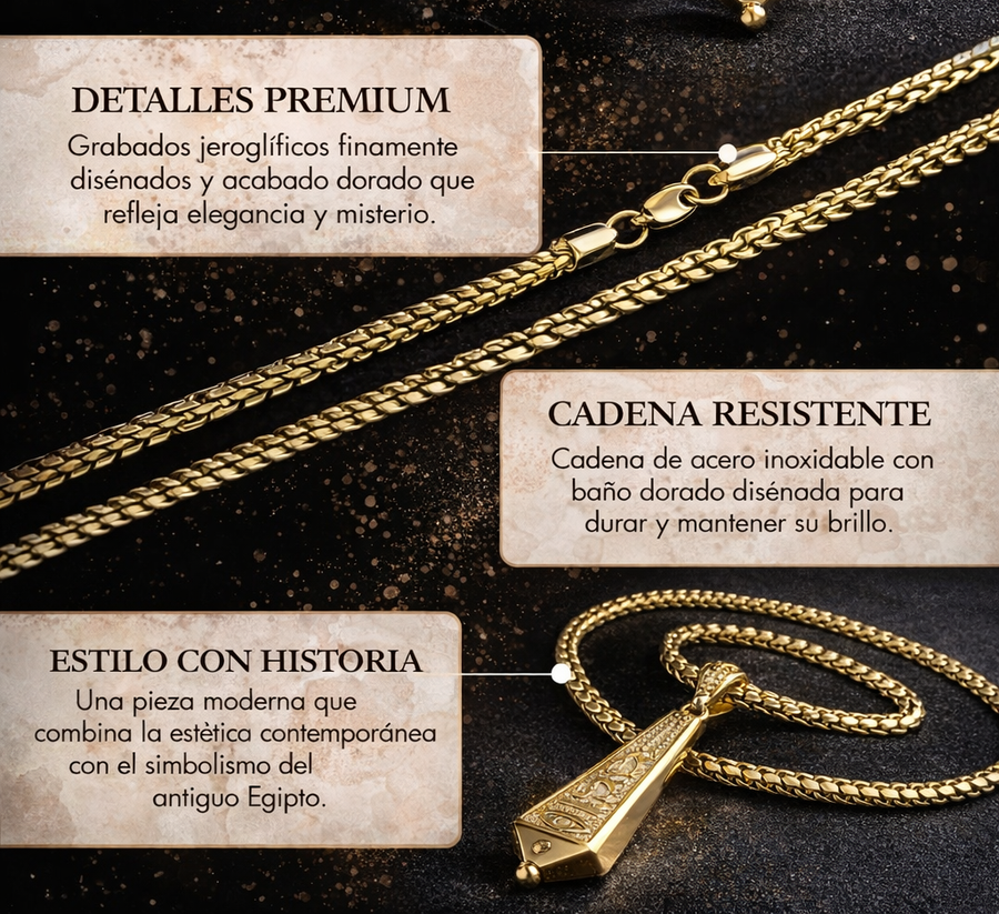 Collar Egipcio con Jeroglíficos (Baño en Oro 14K)
