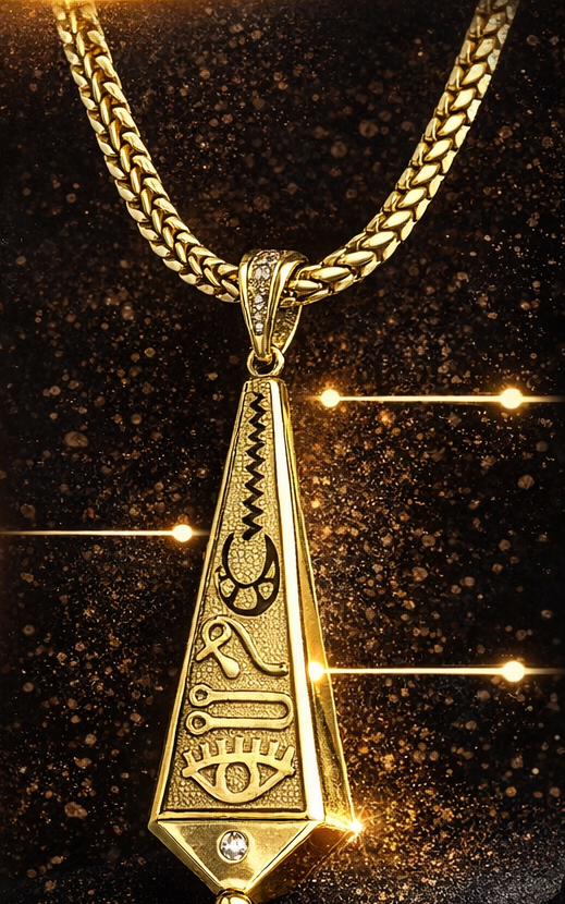 Collar Egipcio con Jeroglíficos (Baño en Oro 14K)